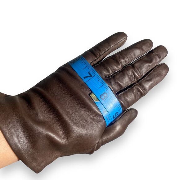 ARIS Women Genuine Leather Brown Gloves Size 7.5 Nylon Lined Old Money Lifestyle - Picture 10 of 11